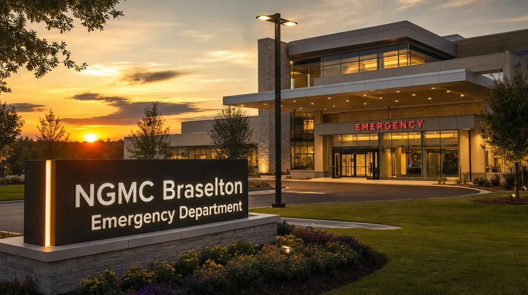 Modern emergency department entrance at NGMC Braselton near Chateau Elan in Braselton Georgia