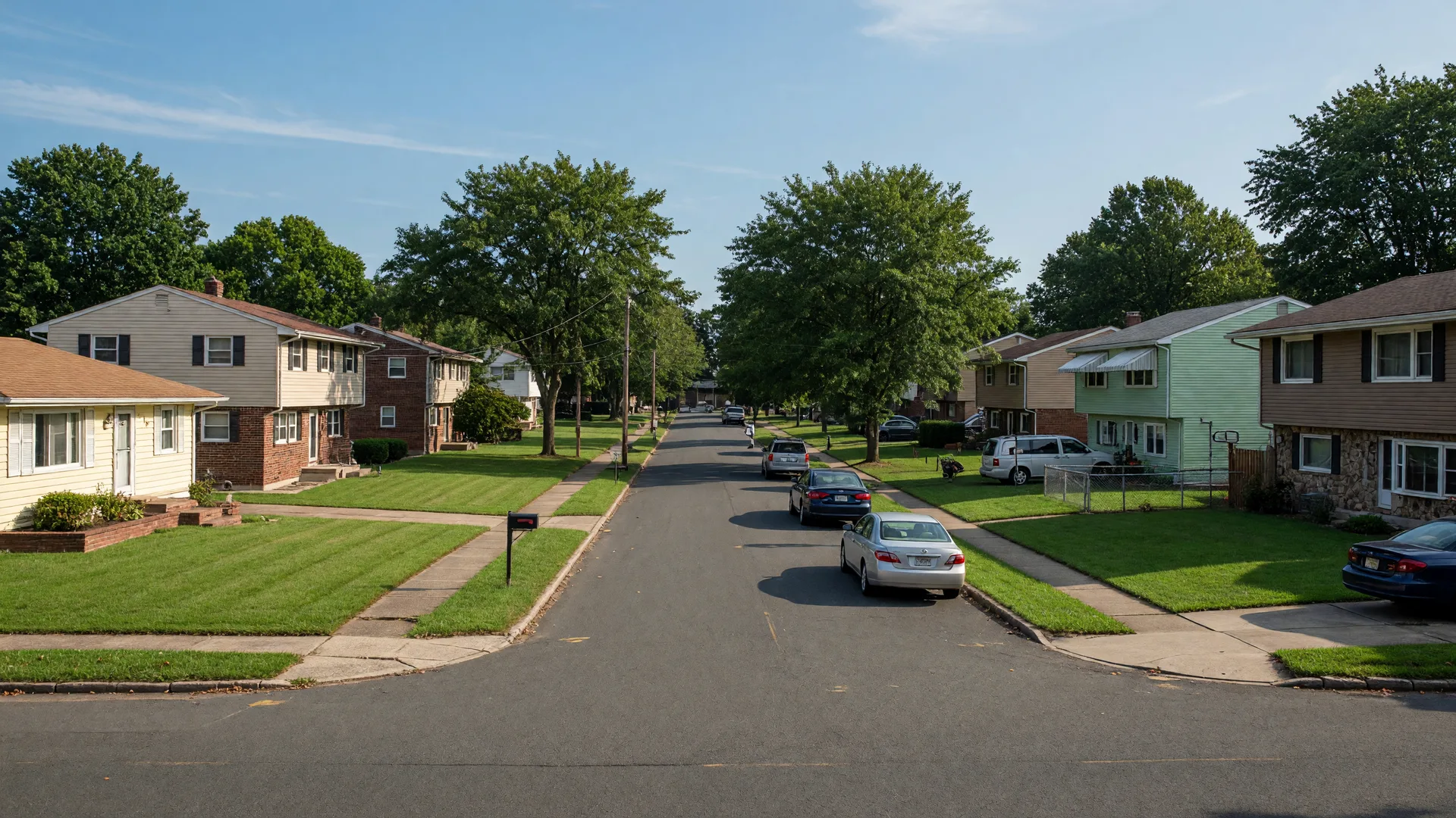 Quiet residential street in Willingboro with mid-century ranch homes and green lawns