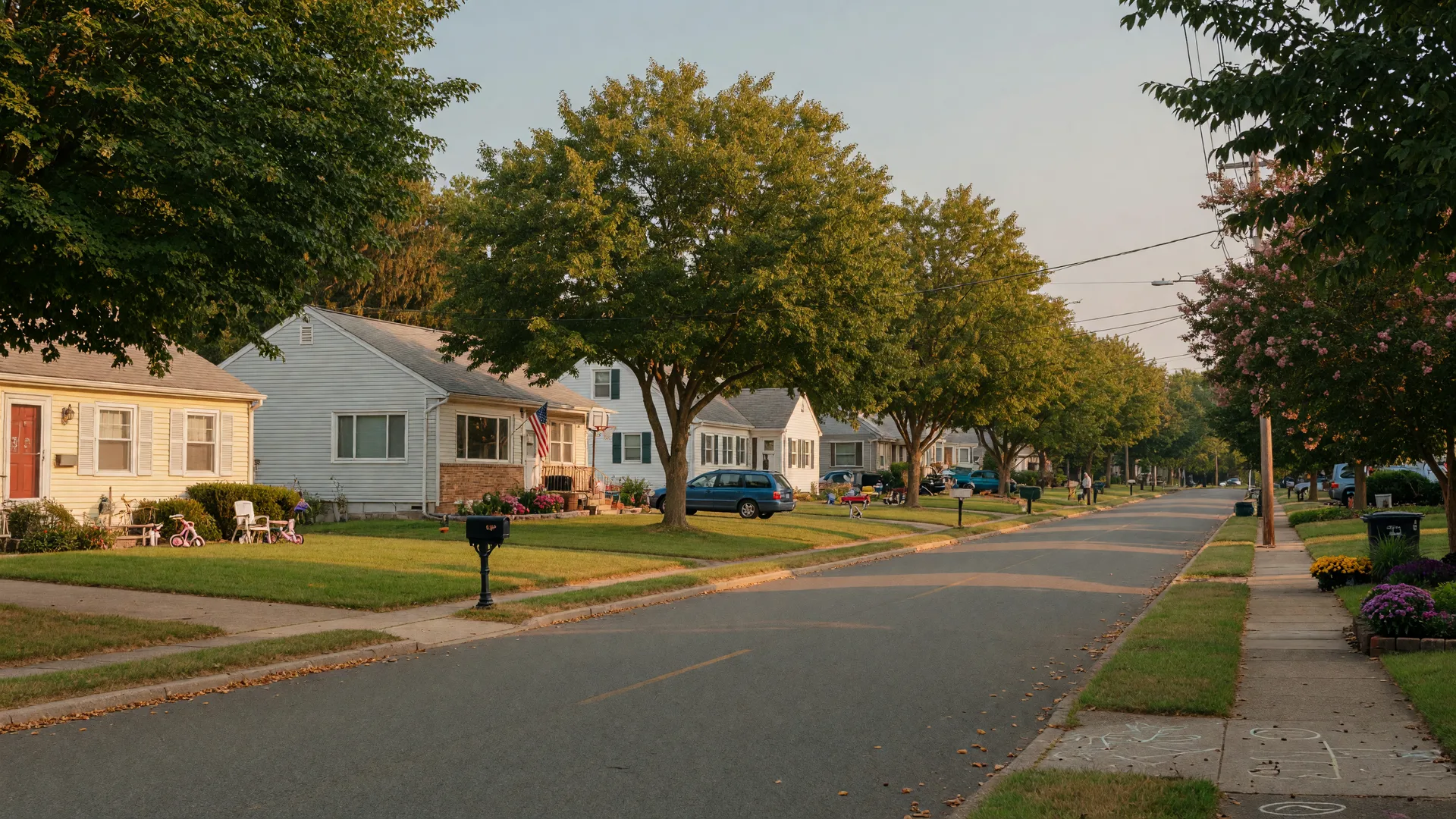 Quiet residential street in Stratford, New Jersey with tree-lined homes
