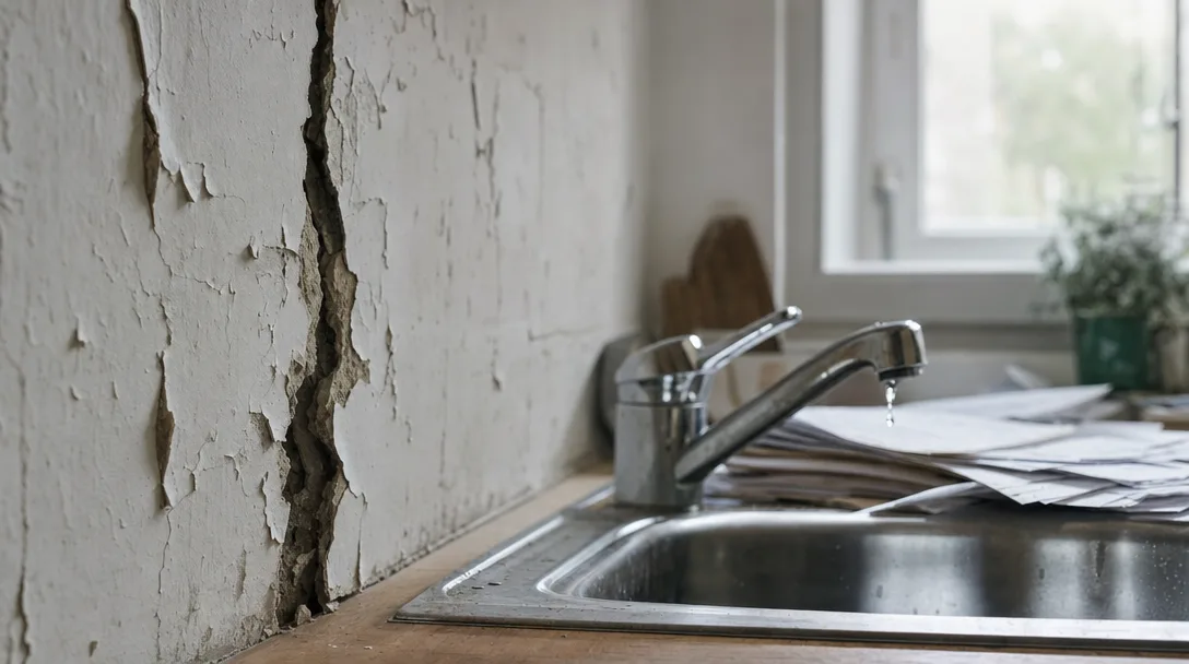 Home repair issues including cracked wall and leaking faucet