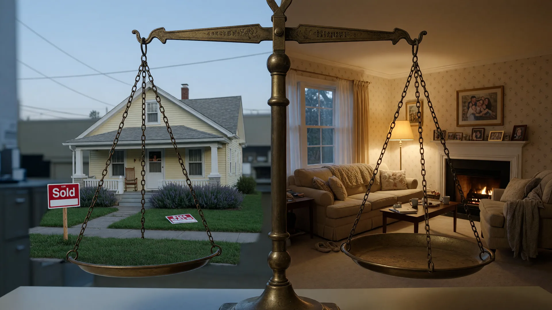 Scale balancing selling a house against keeping it