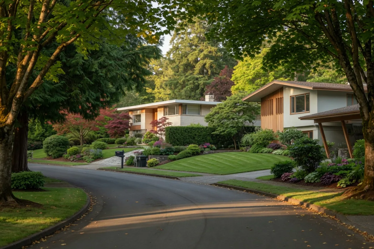 Tree-lined residential street in Broadmead, Saanich