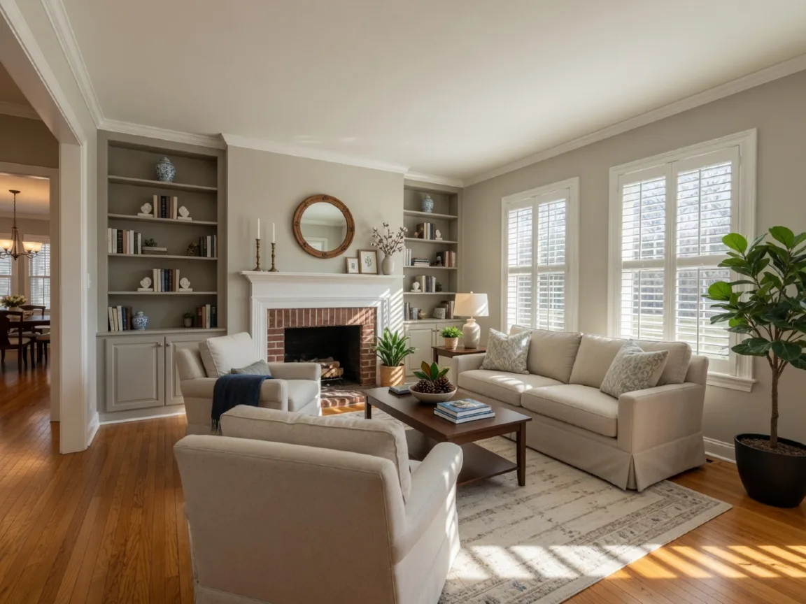 Staged living room in an Aiken SC home prepared for sale -- presentation matters when pricing correctly.