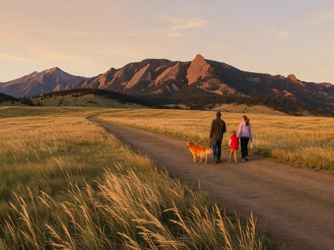 Coalton Trail in Superior Colorado with families walking and Front Range mountain views