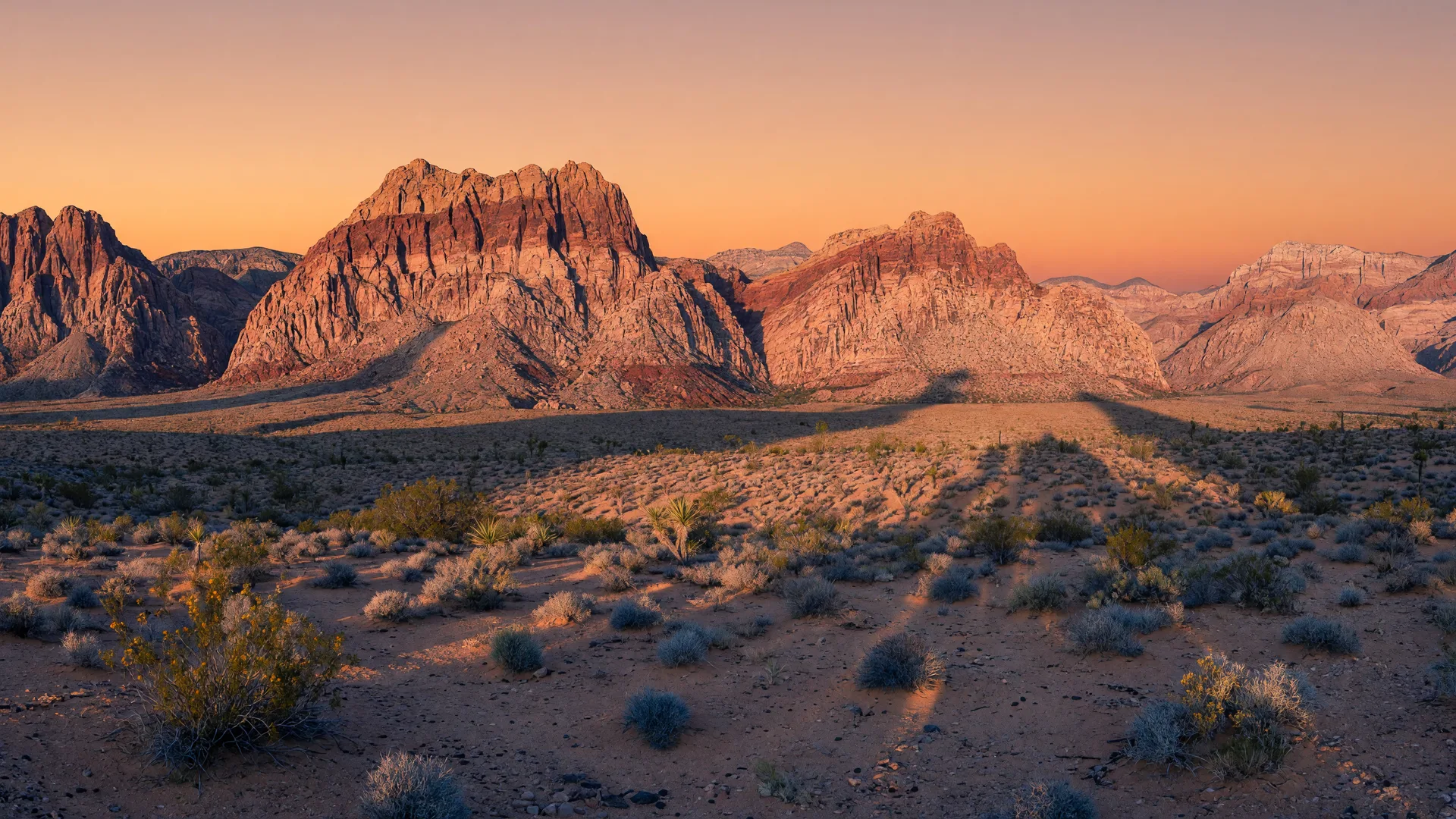 Red Rock Canyon escarpment west of Las Vegas at golden hour