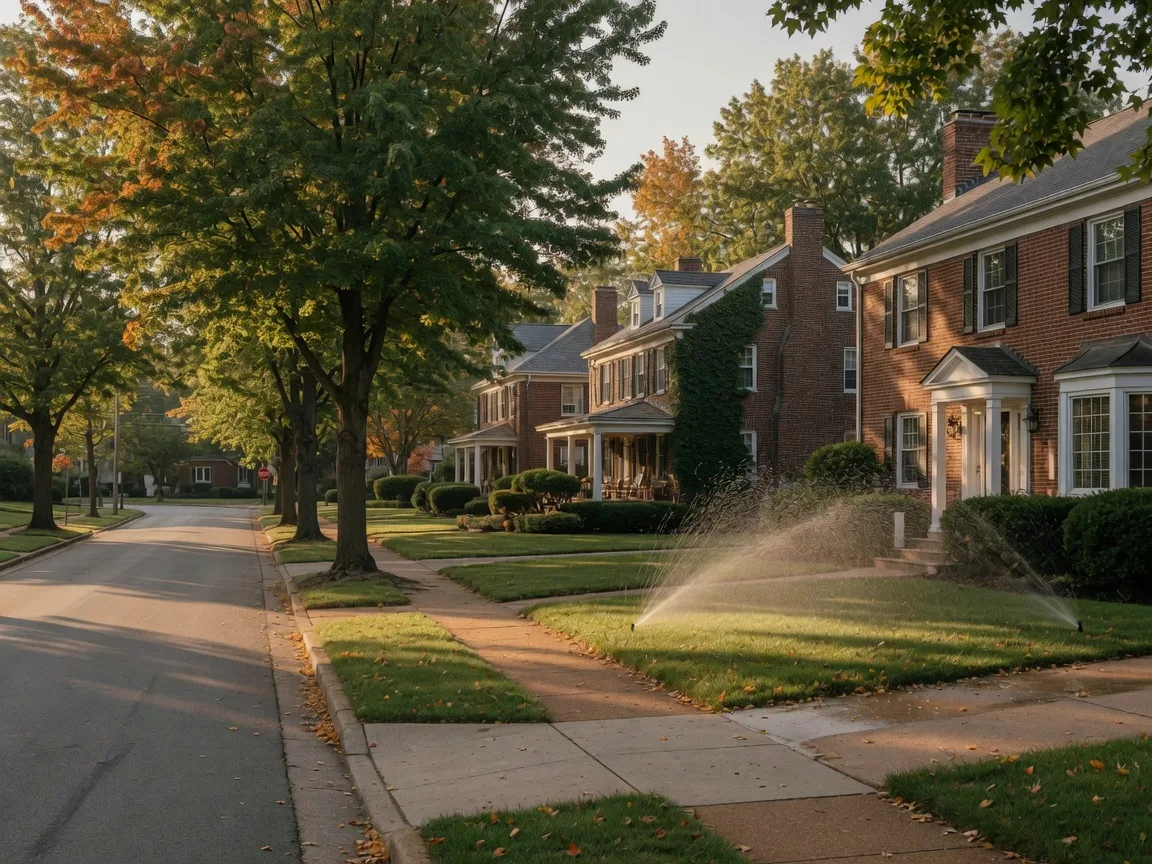 Leafy suburban street with homes in St. Louis County