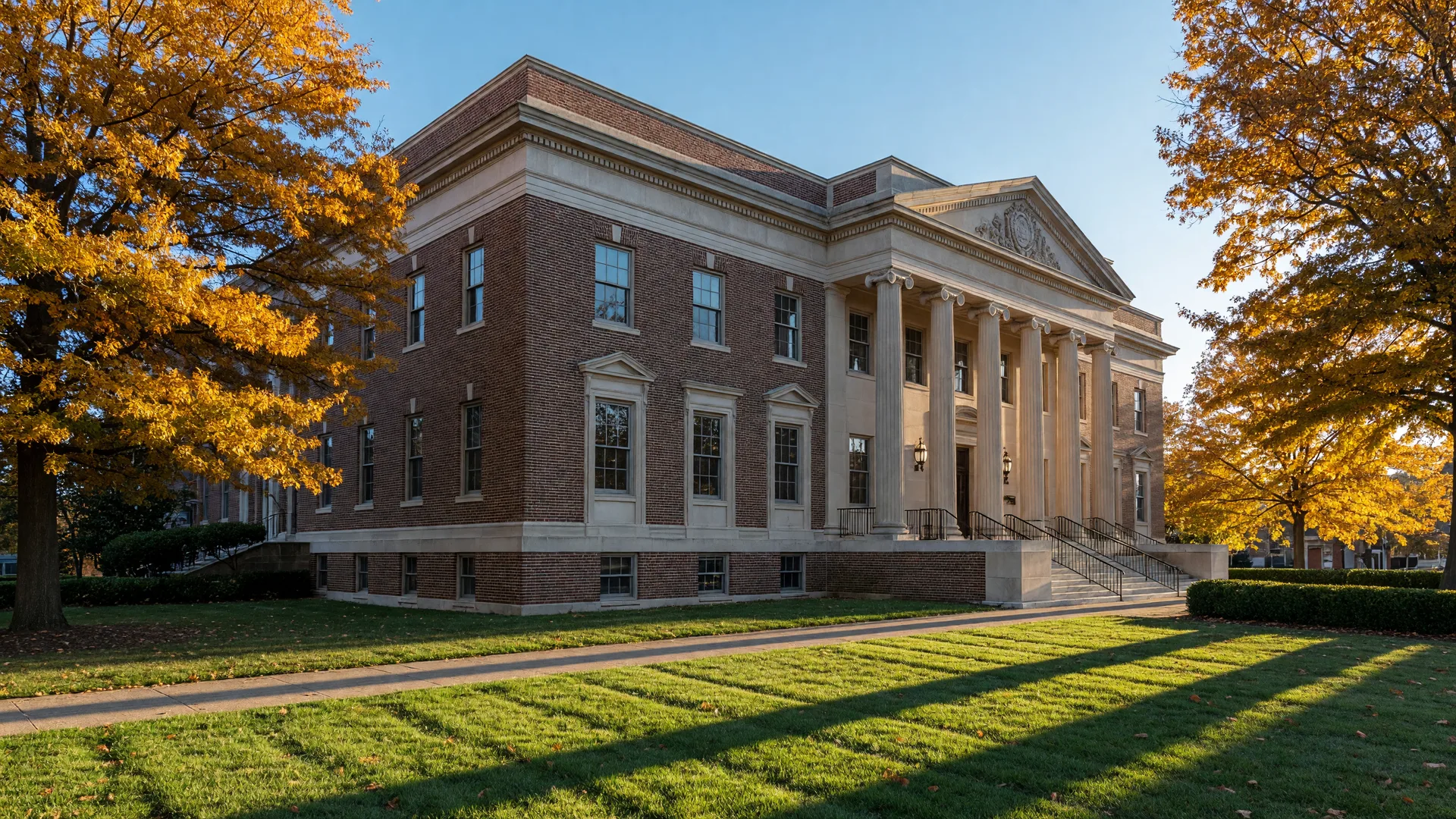 Prince George's County Courthouse in Upper Marlboro, Maryland on an autumn afternoon