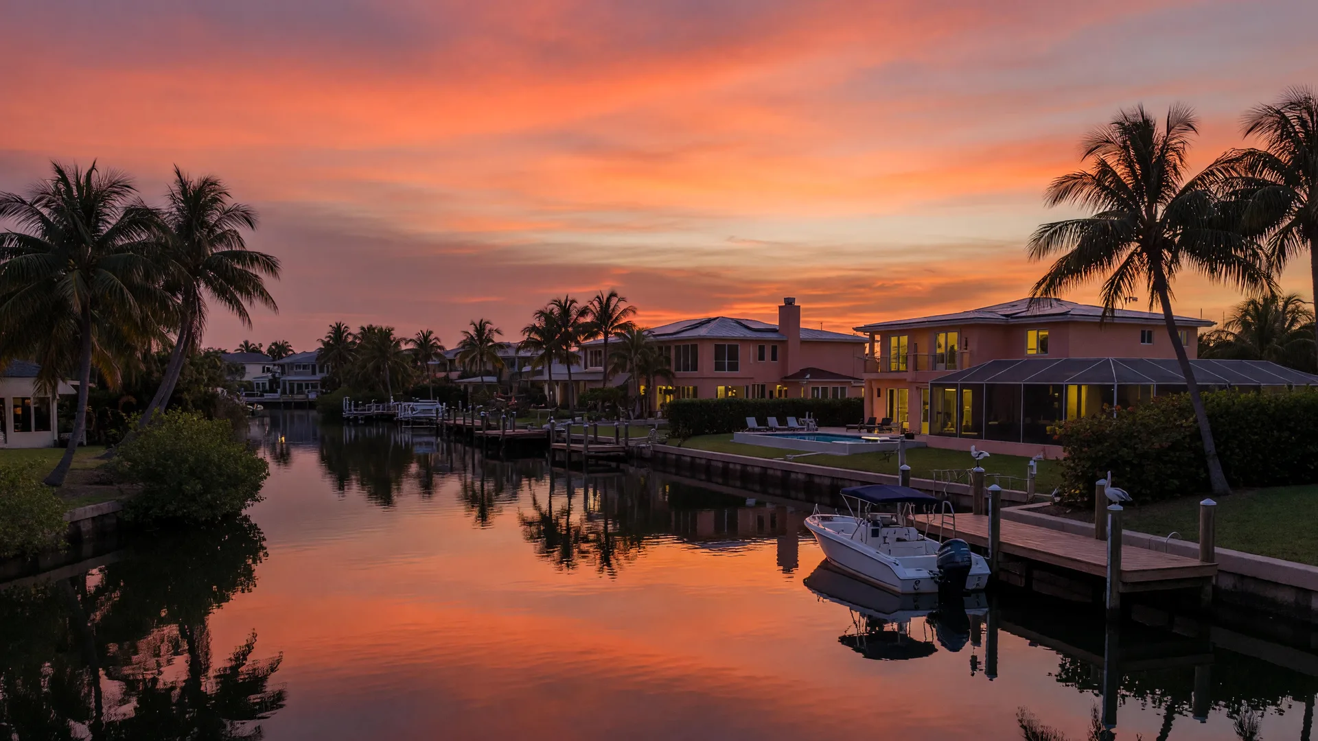 Gulf Coast Florida neighborhood at sunset