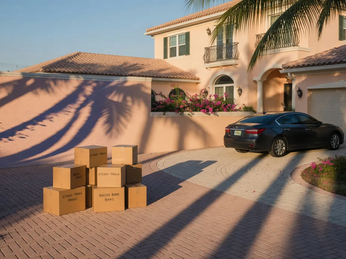 Moving boxes in front of a Florida home