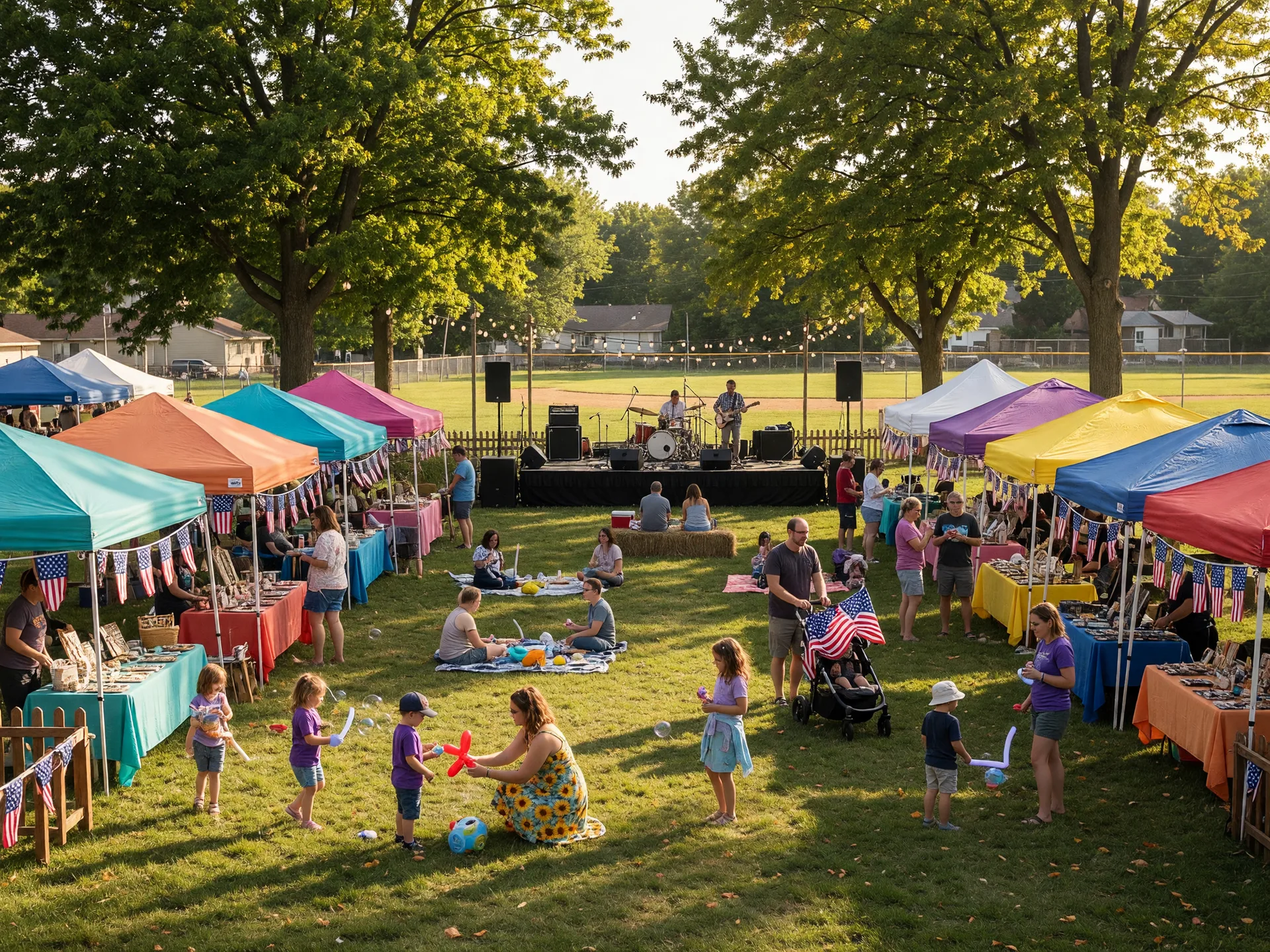 The Rose Music Center outdoor amphitheater in Huber Heights on a summer evening with concert attendees