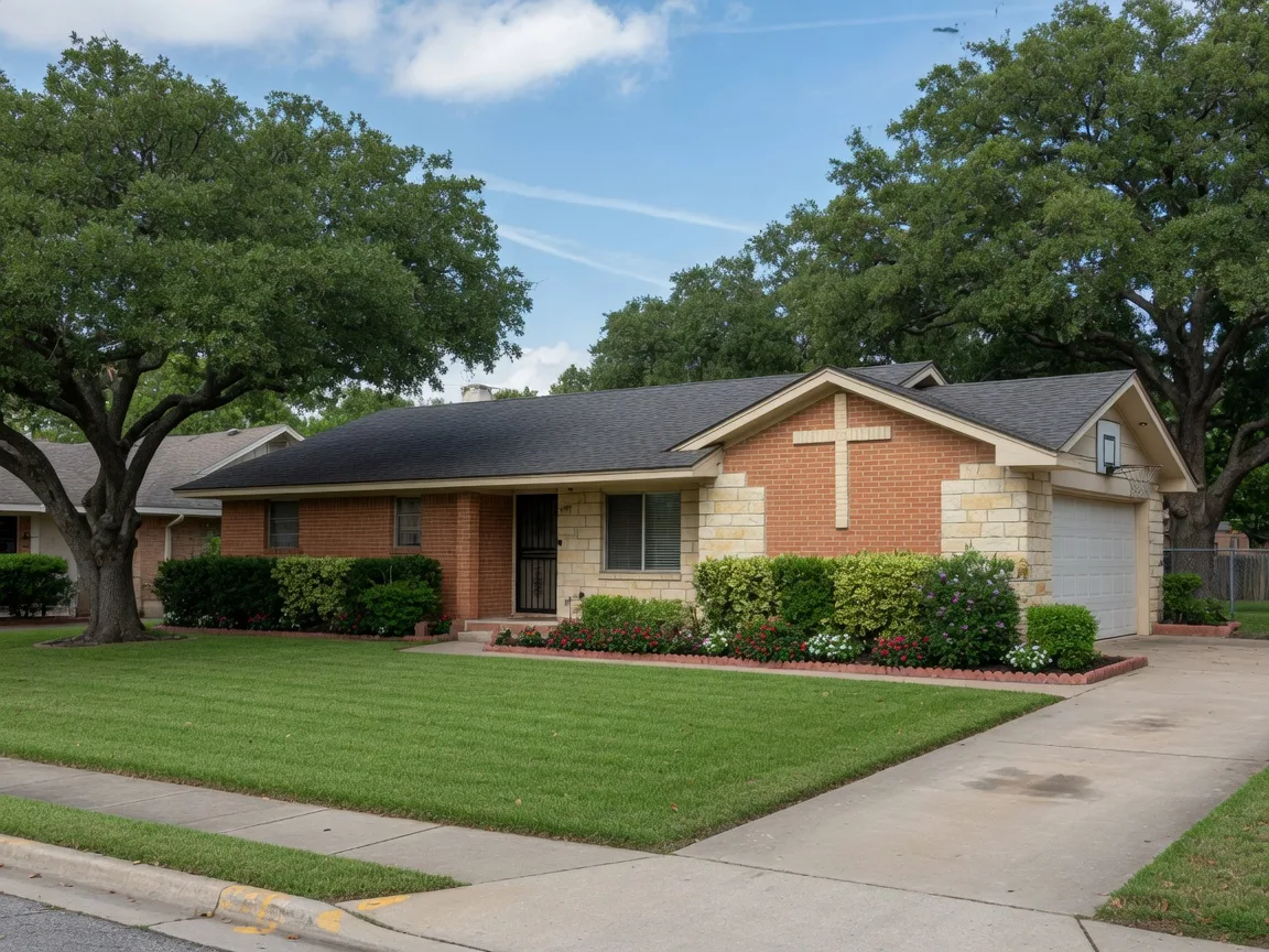 An original, well-maintained mid-century brick and stone home on a mature-tree Terrell Hills lot