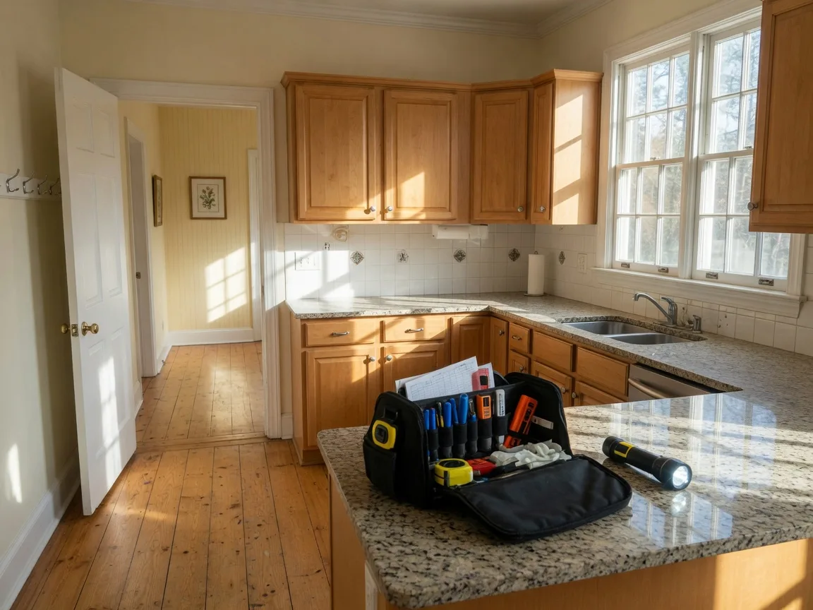A sunlit empty kitchen ready to be walked through before a closing in the CSRA