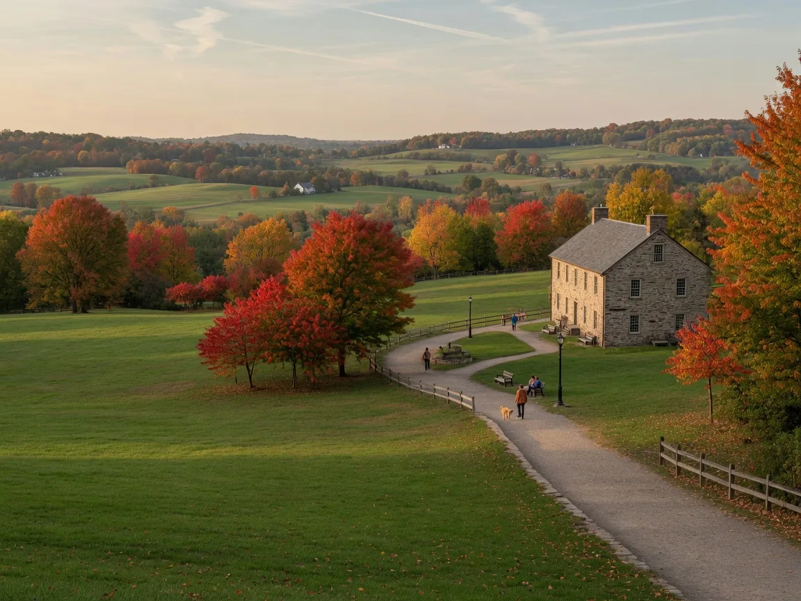 Louviers Park in Malvern with walking trails and historic stone building