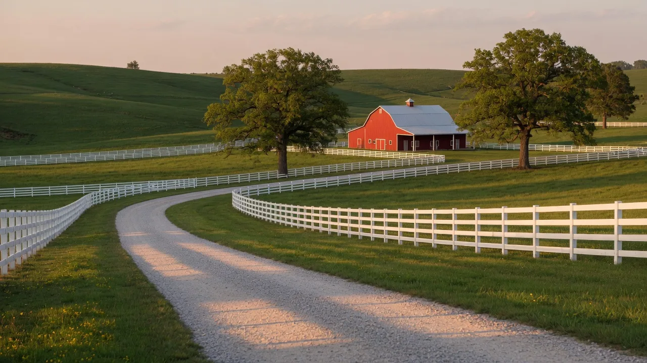 Rolling Piedmont pastureland with farm fencing near Watkinsville in Oconee County, Georgia