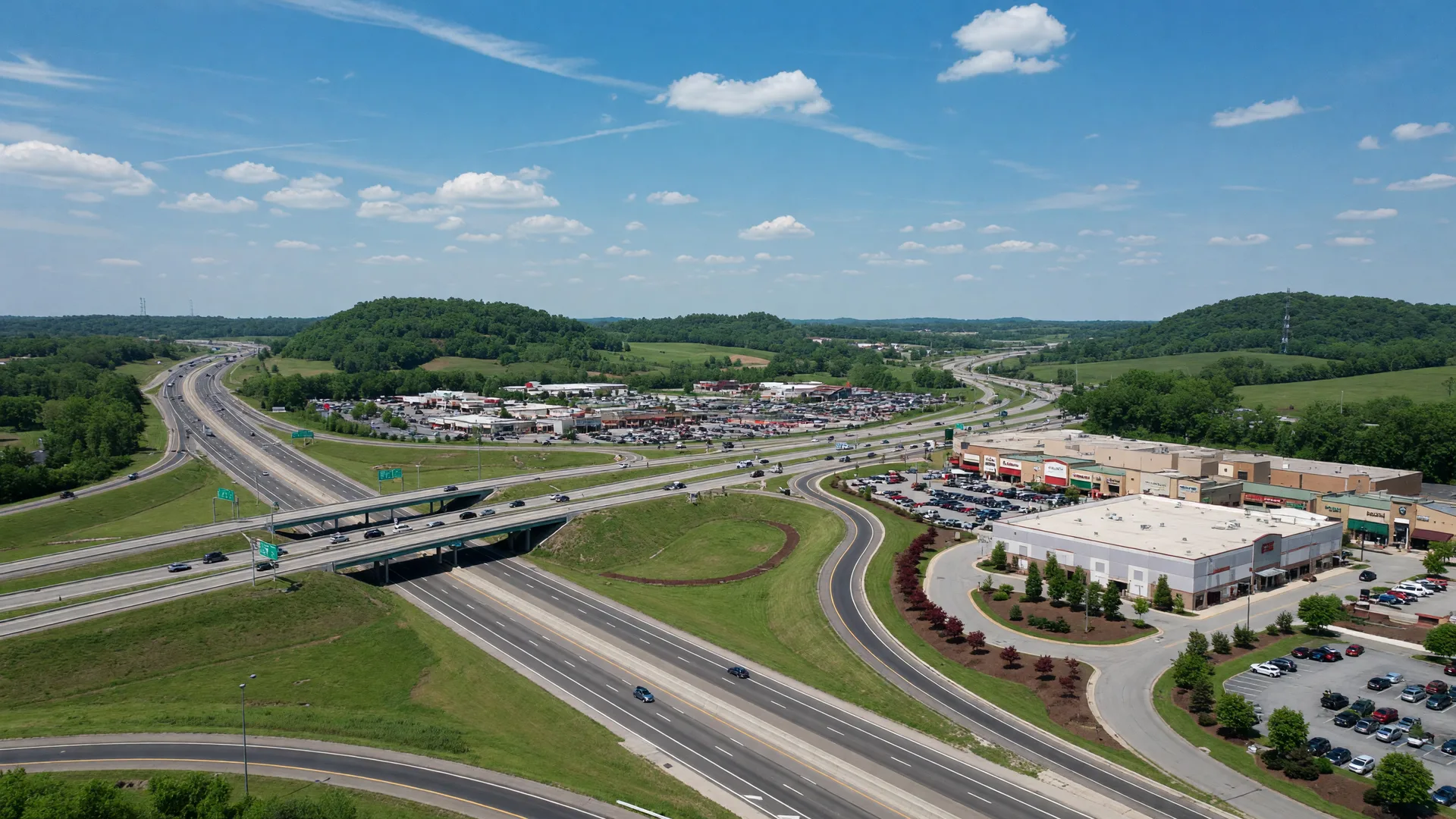 Florence, Kentucky's I-75 and US-42 interchange area with modern commercial development and the Florence Mall, Northern Kentucky's suburban growth hub