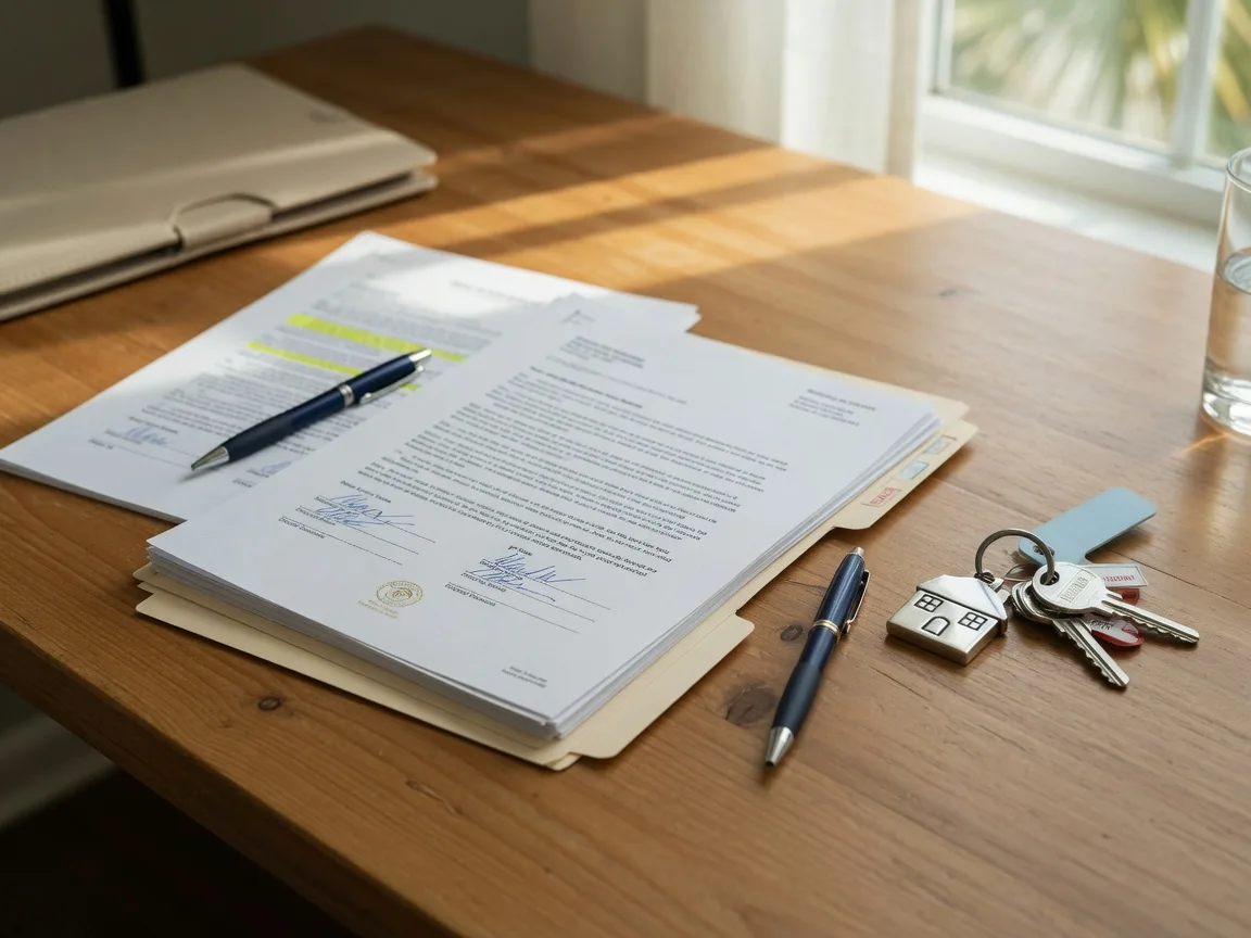 Florida real estate closing table with documents