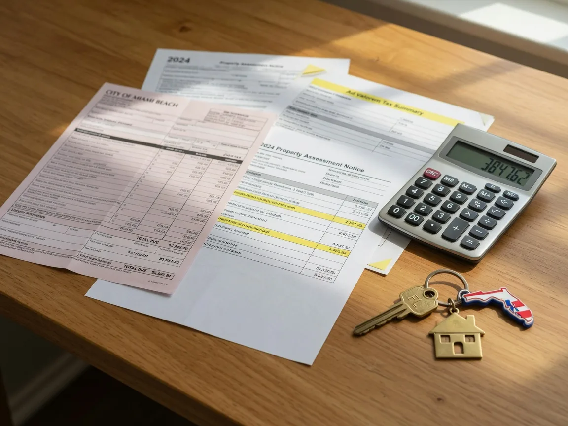 Property tax documents with a Sold sign