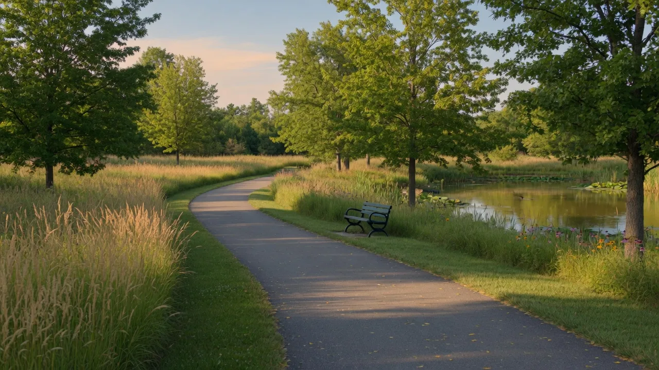 Peaceful nature trail in Griffith, Indiana