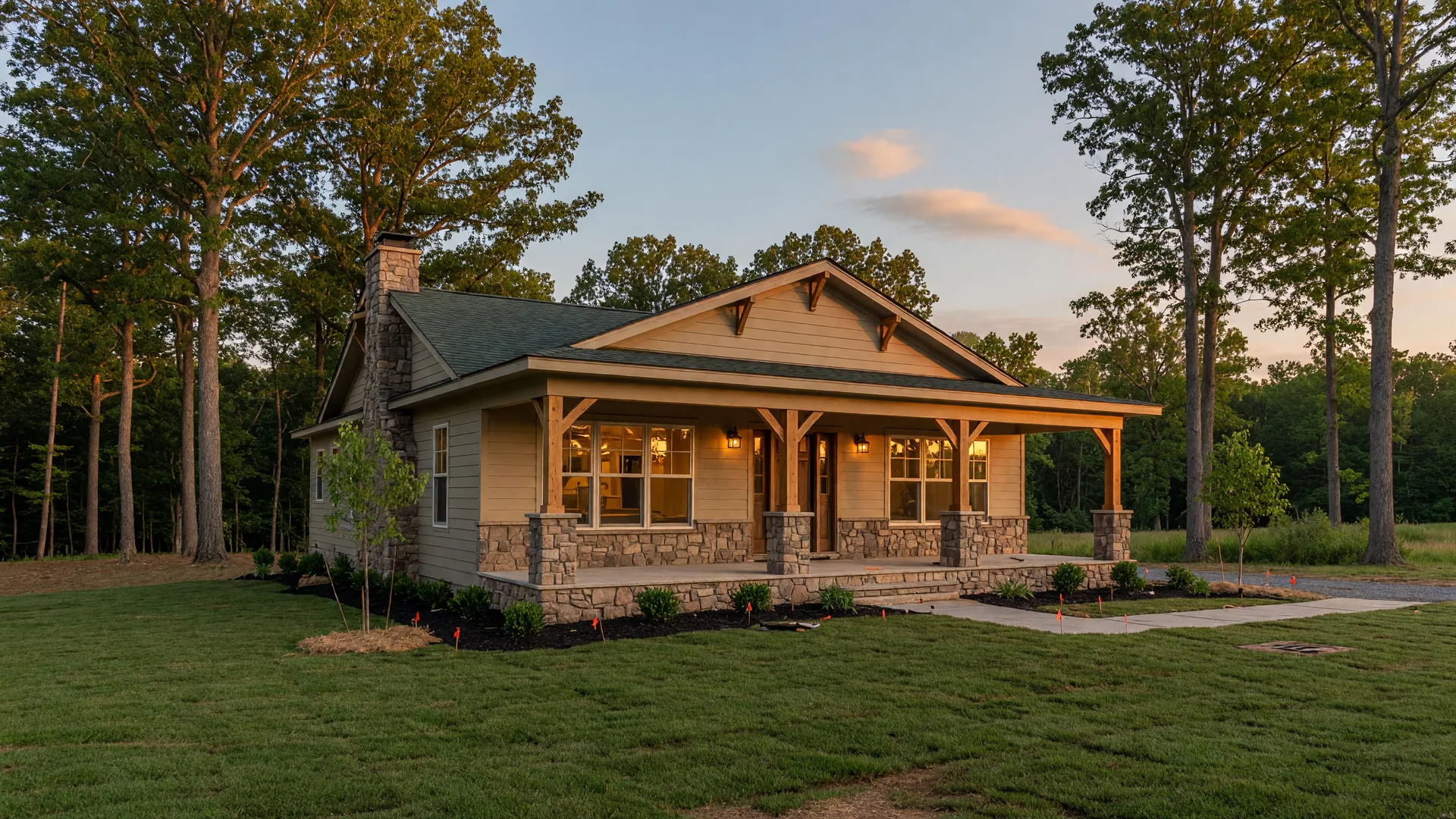 A newly built single-story Craftsman home on a wooded homesite in Stafford, Virginia