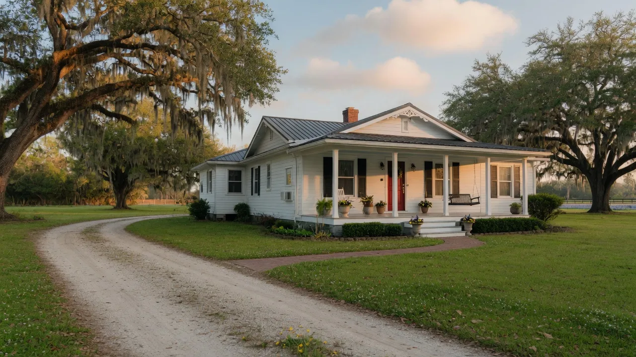 Welcoming Texas home exterior near Brenham on a spring morning