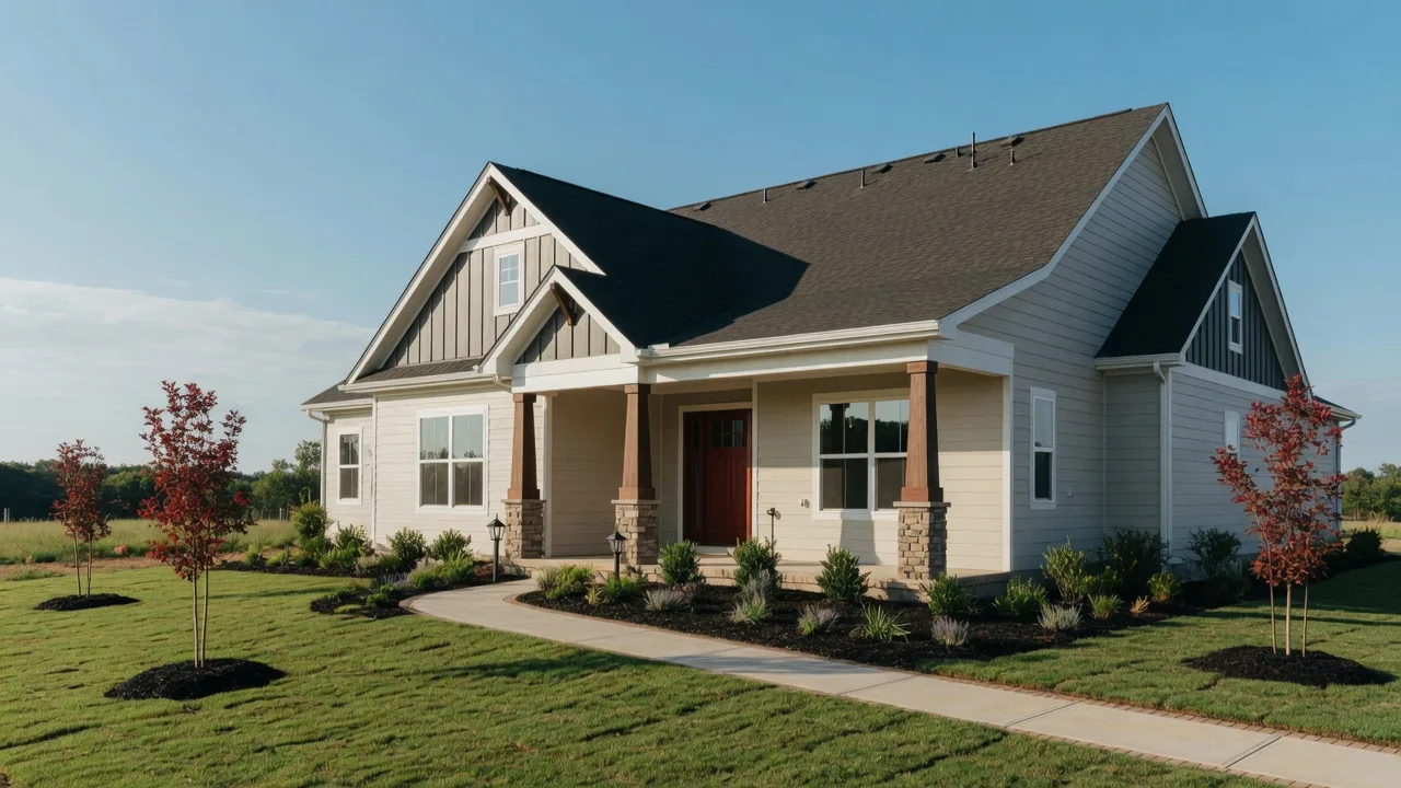An energy-efficient craftsman home by Beazer Homes in a Virginia community in bright morning light