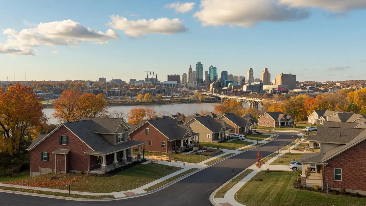 Kansas City Northland featuring new construction homes with downtown KC skyline in the distance