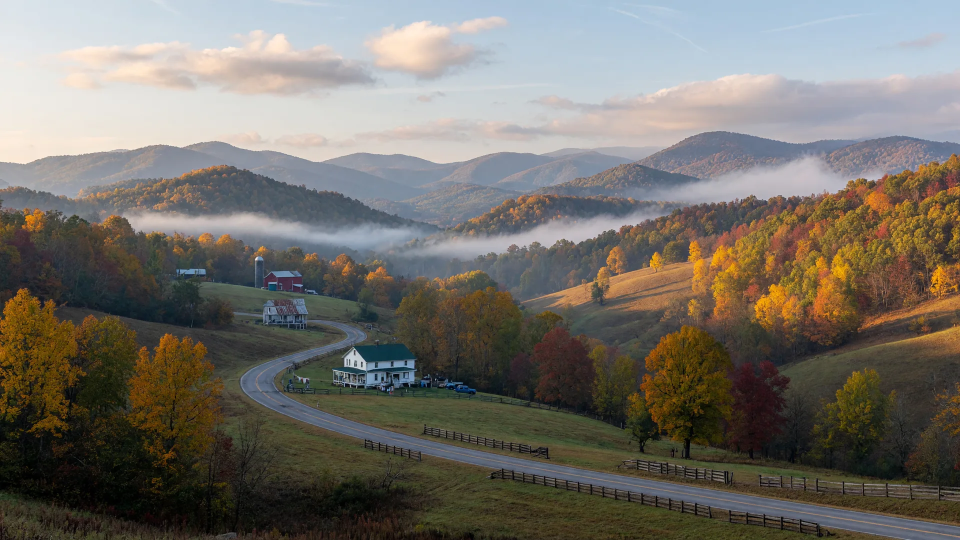North Georgia foothills in autumn color along a country road
