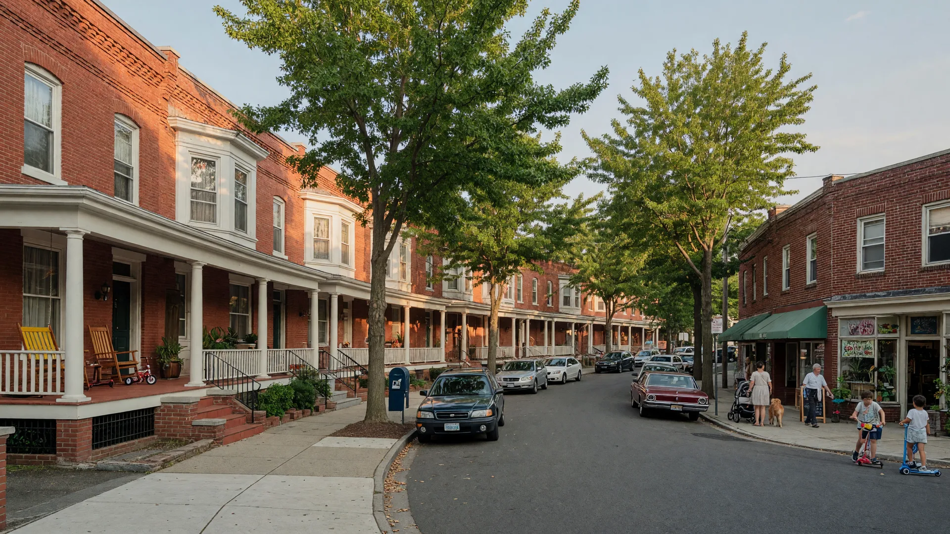 Tree-lined streets with brick rowhouses in Petworth, Washington, DC