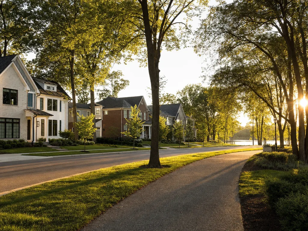 Premium new construction transitional and traditional homes in Dublin Ohio with tree-lined streets