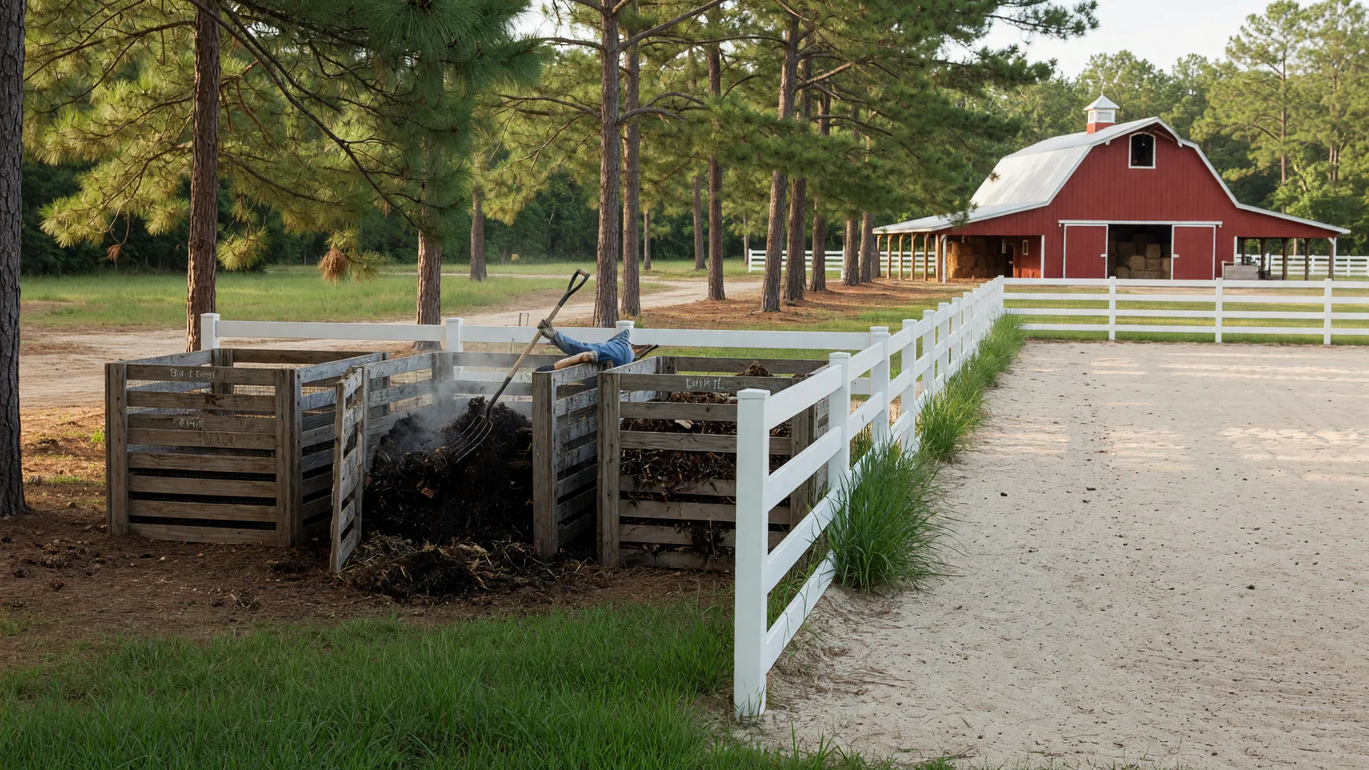 Photo: Manure and Compost on an Aiken Horse Property: Turning Daily Waste Into Rich Sandhills Soil — Aiken SC horse property