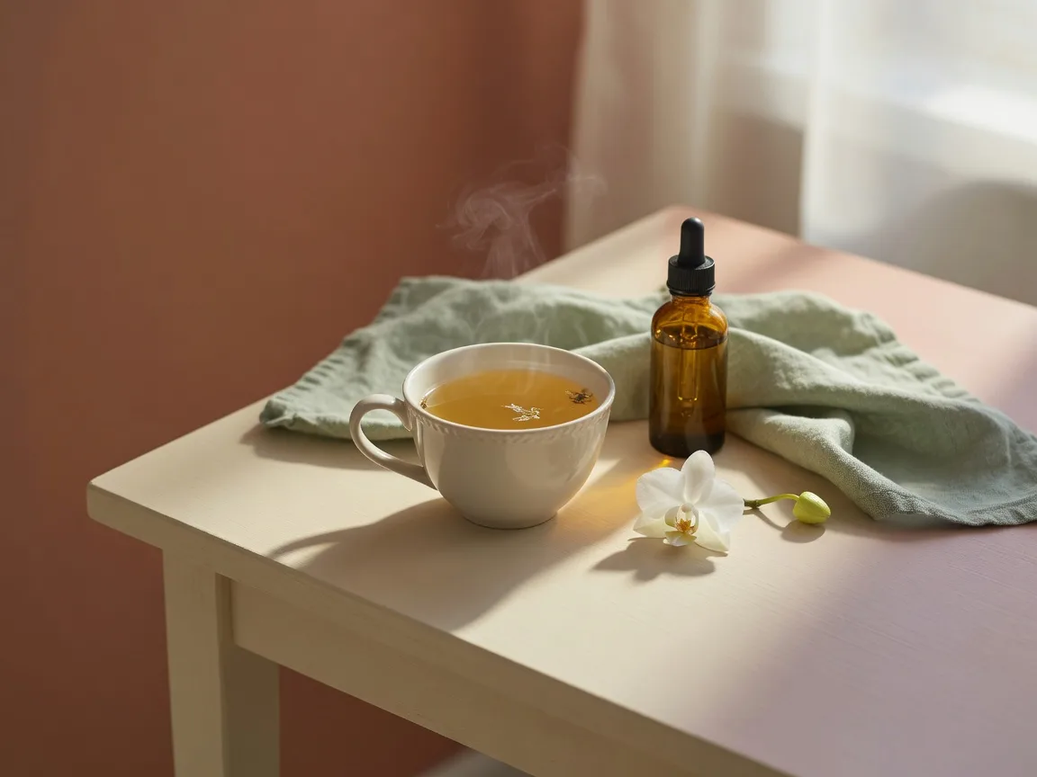 Calm tea and botanicals, a quiet wellness scene