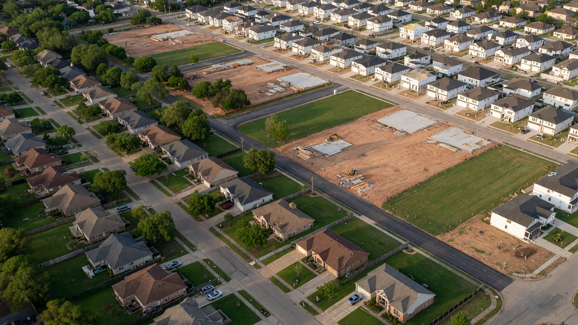 Aerial view of residential development patterns in Paris Texas showing established and new construction homes