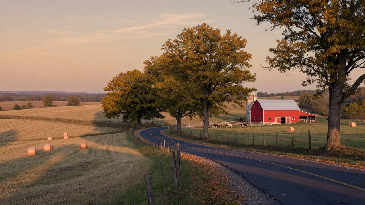 Rolling farmland and countryside in South Harrison Township, New Jersey