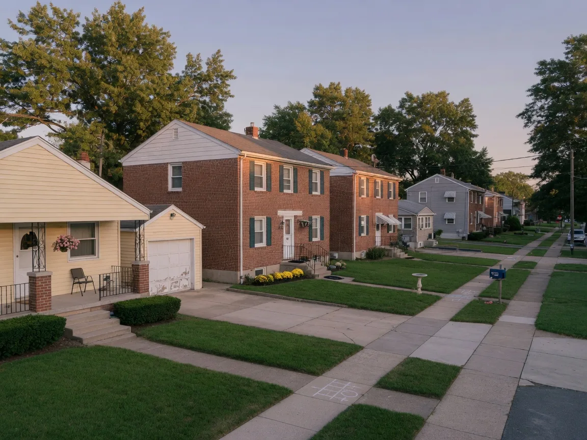 A quiet tree-lined Somerton street in far Northeast Philadelphia lined with post-war single-family homes and brick twins on grassy lawns
