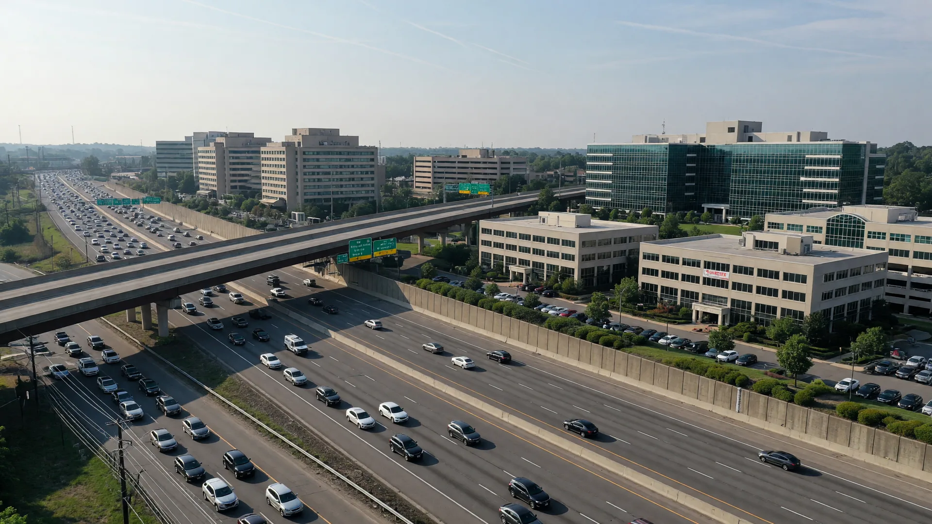 Route 202 corridor in King of Prussia with multilane highway and office parks