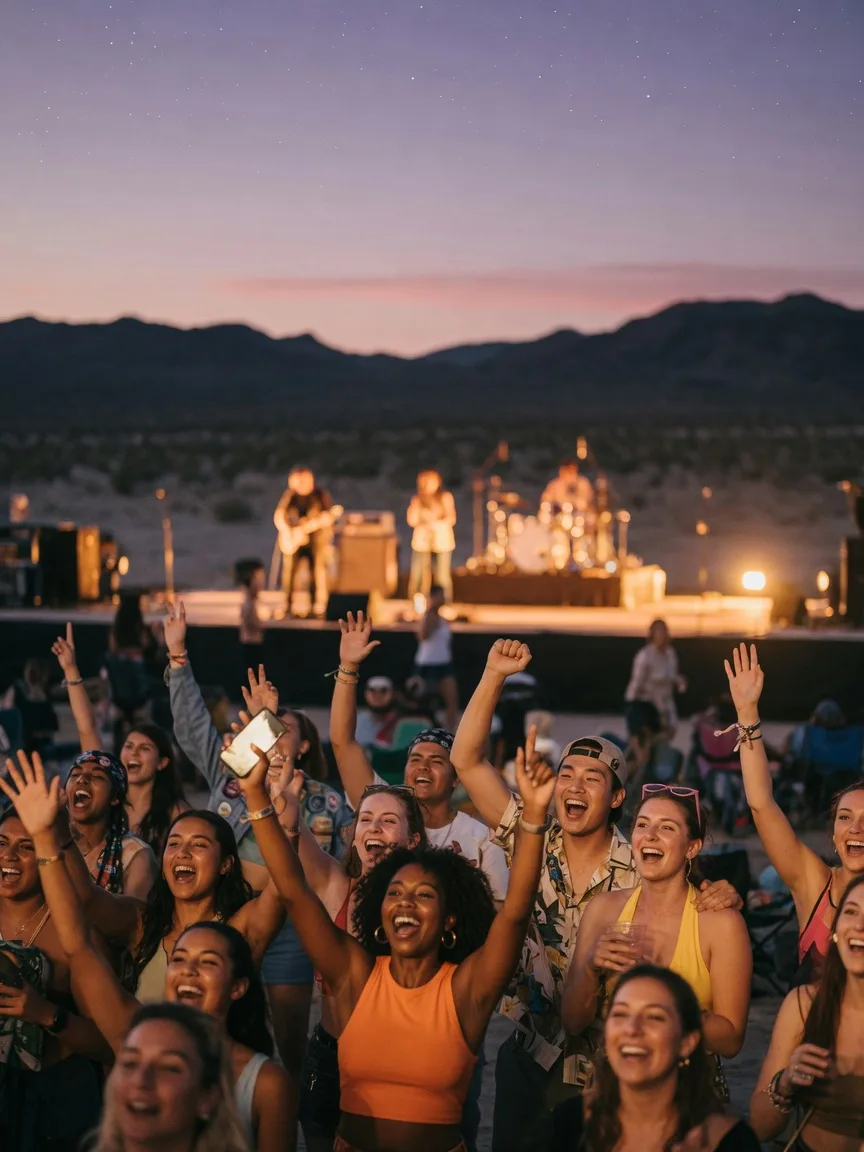 A lively concert crowd at a resort theater during a weekend of live music in Las Vegas