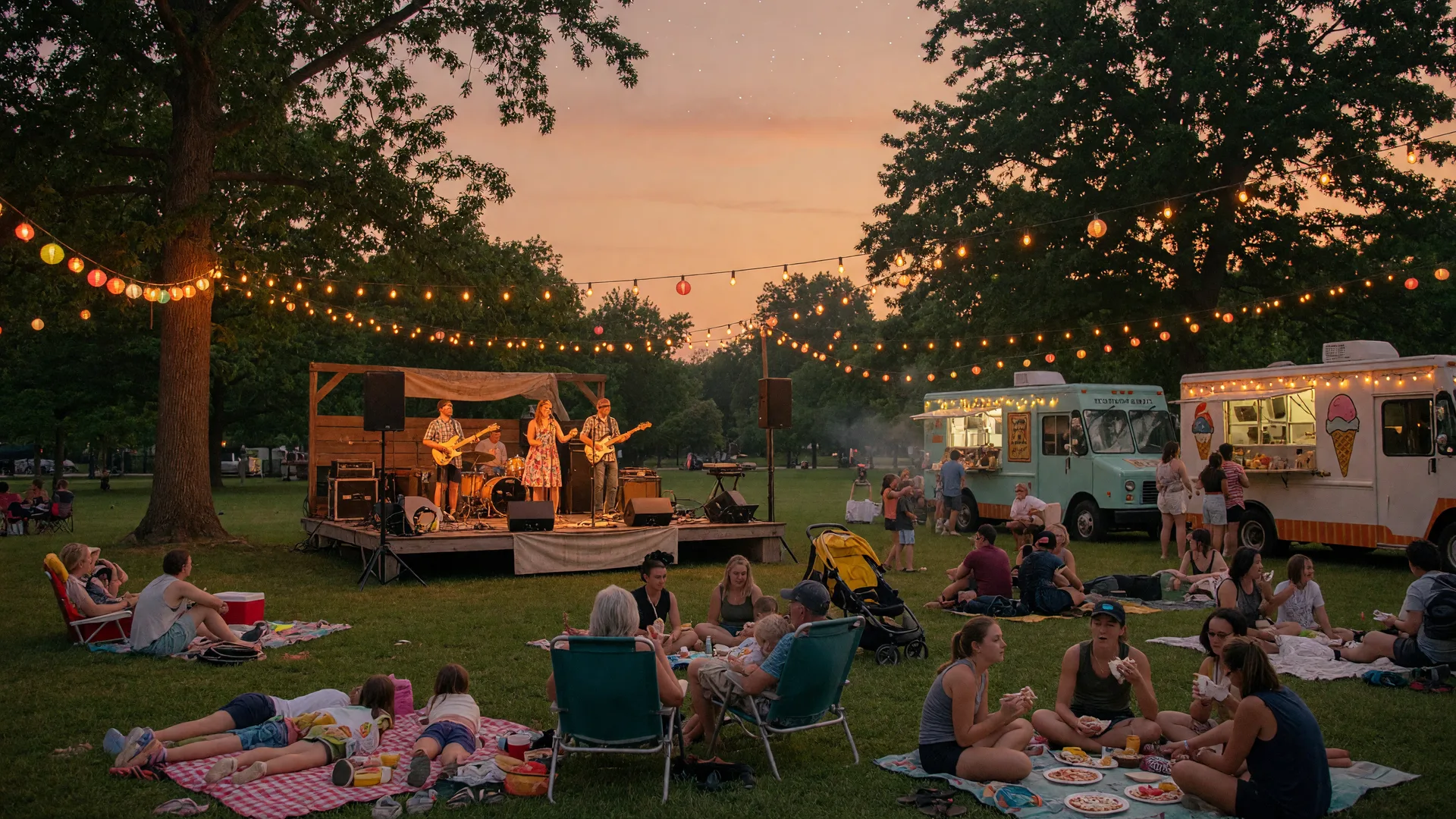 Summer community event in Northeast Ohio with people, lights, and local festivities