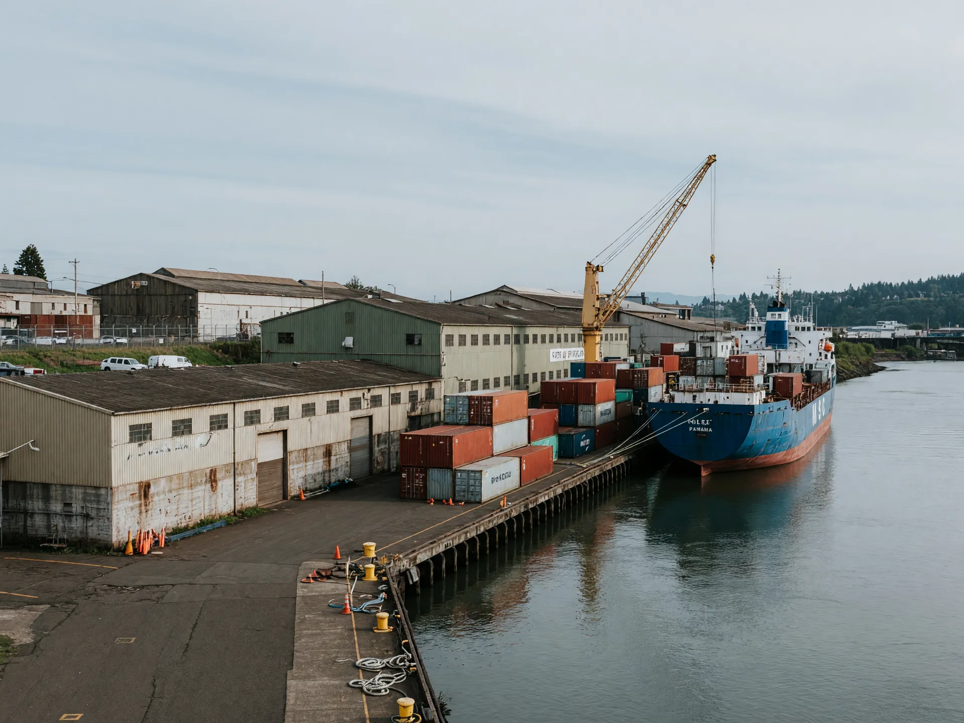 Warehouse and distribution buildings along the Willamette River on North Portland's Swan Island