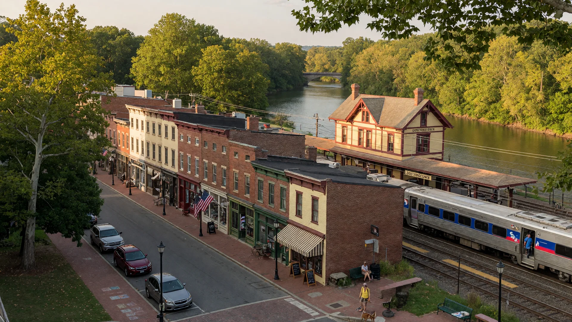 Downingtown historic downtown with restaurants and shops