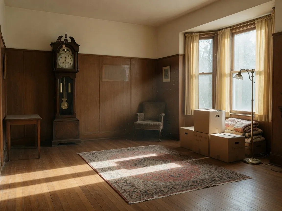 A bright living room cleared and prepped for the work ahead