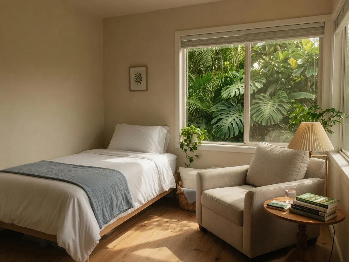 A spare bedroom converted into a bright reading nook