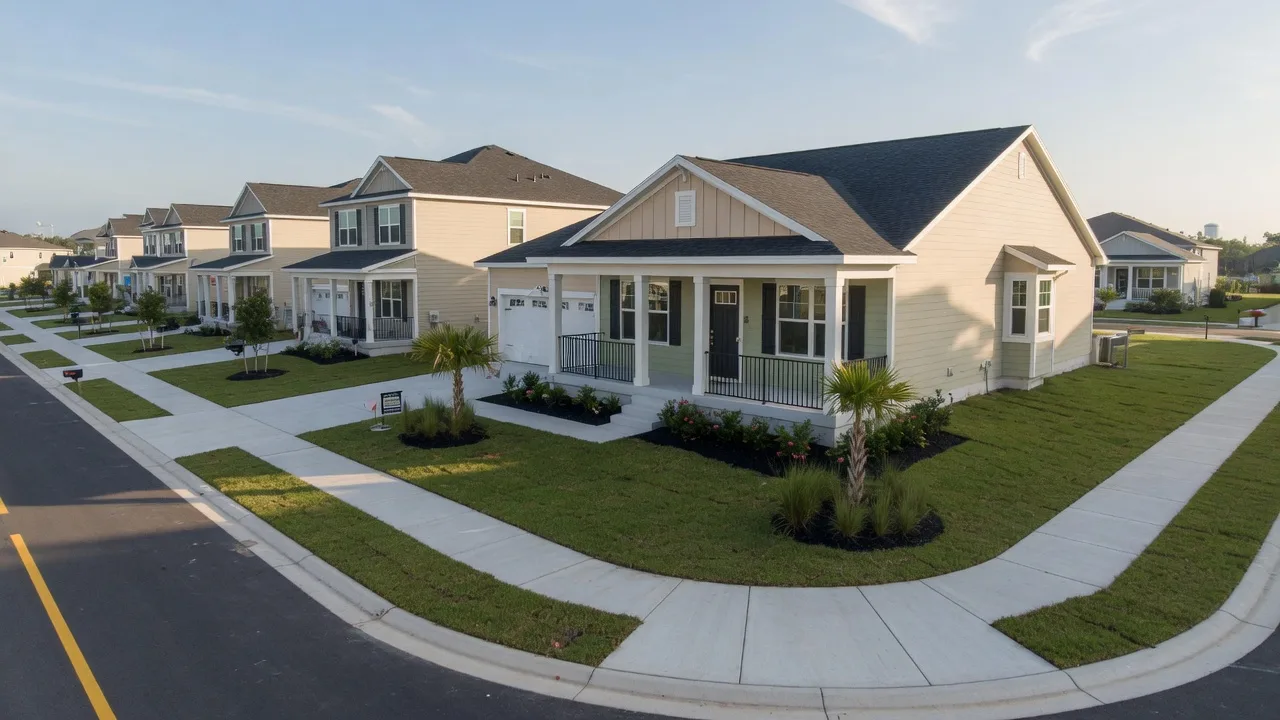 An attainable new-construction home in a tidy Polk County community on a bright morning