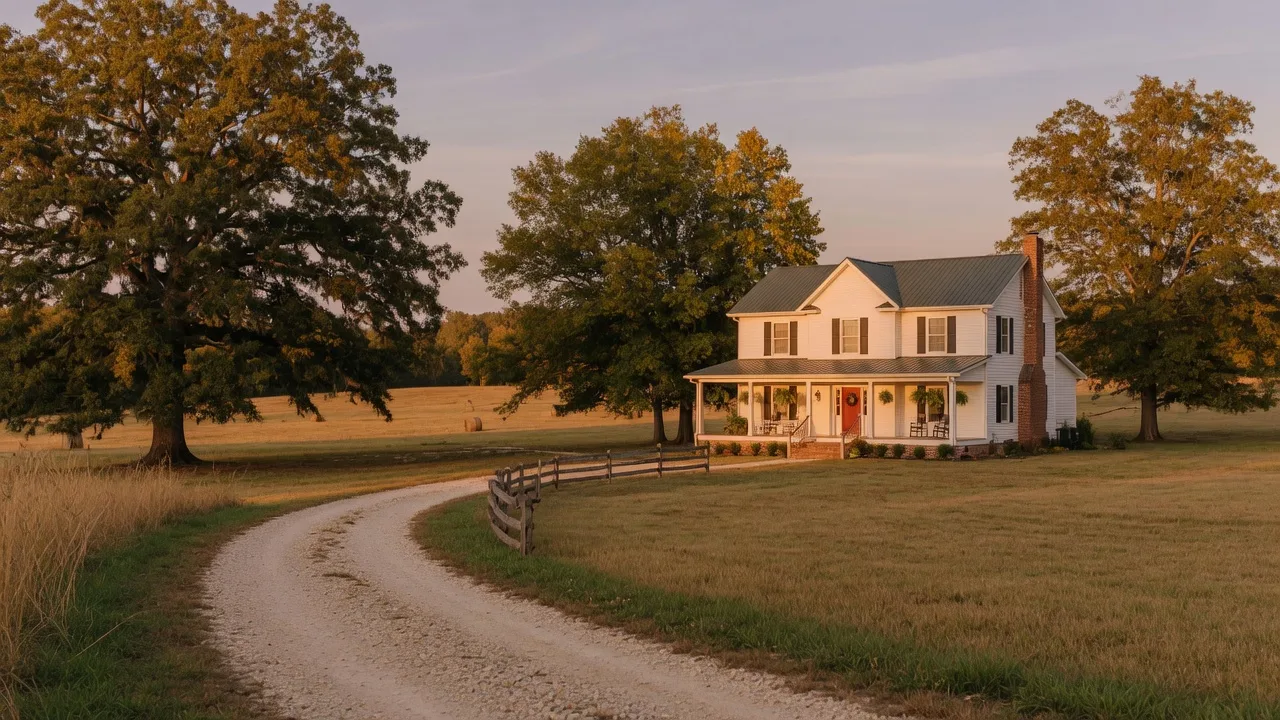 White farmhouse on acreage in North Georgia