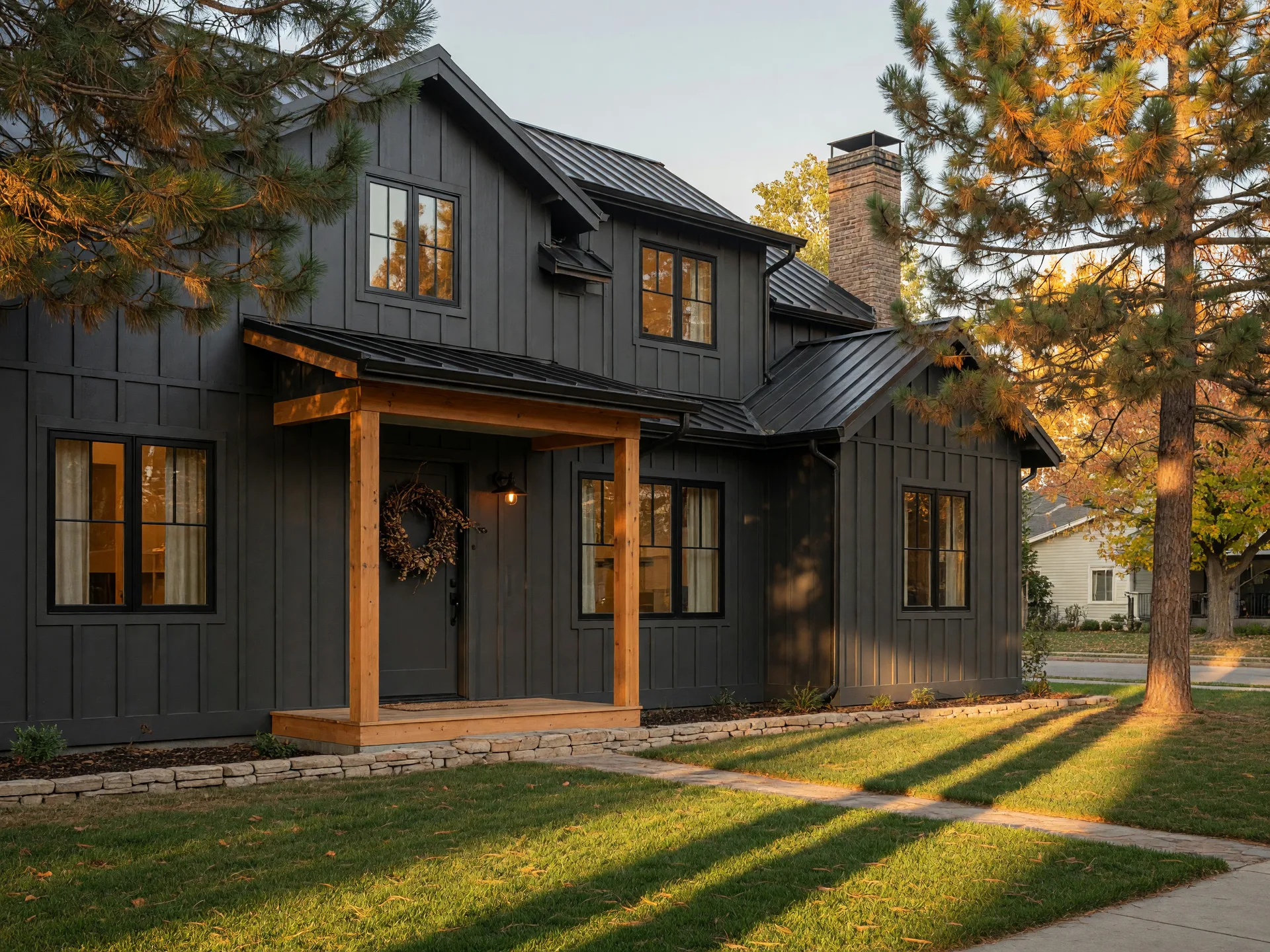 A modern Northwest-style home in Boise at golden hour