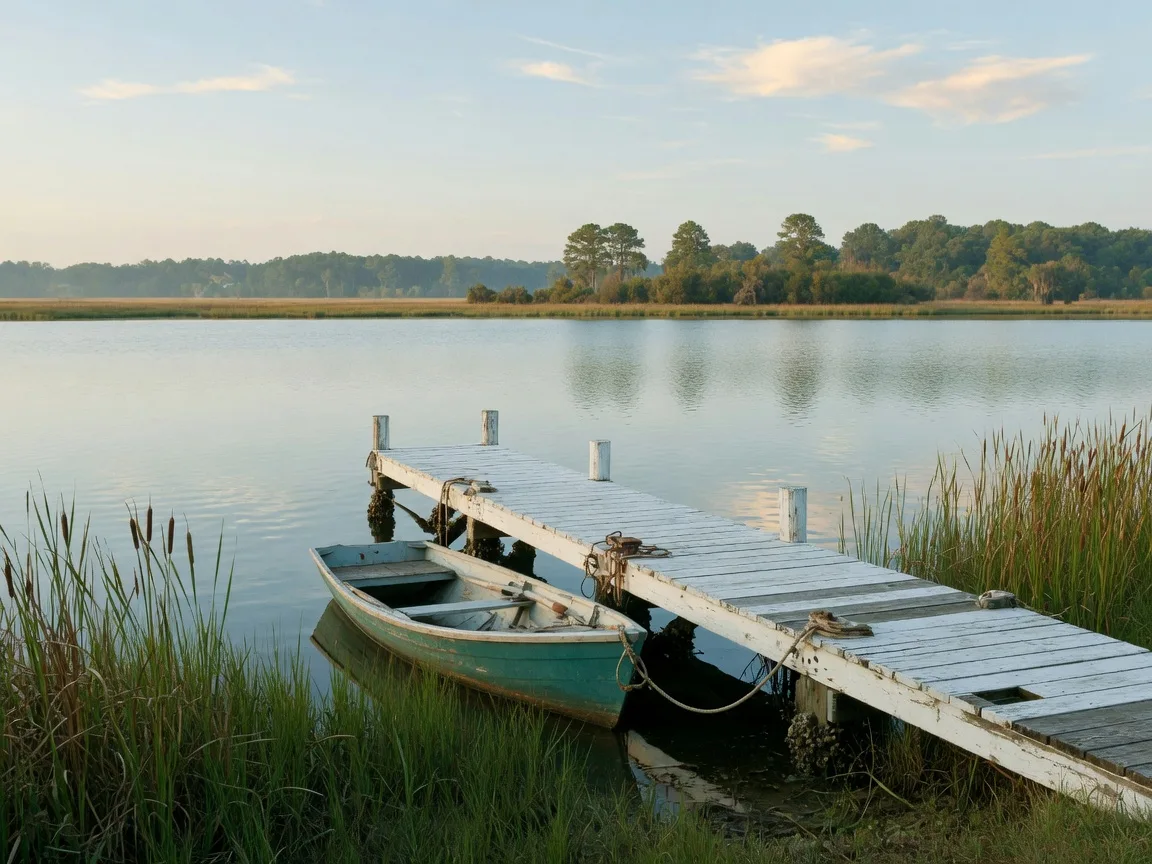 A calm Chesapeake Bay waterfront near Annapolis