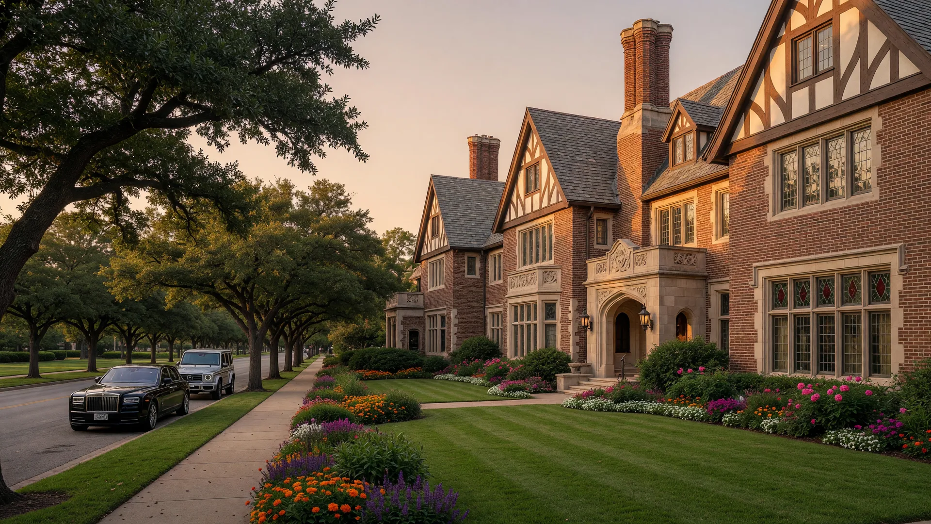 Homes and streetscapes in Highland Park, Texas