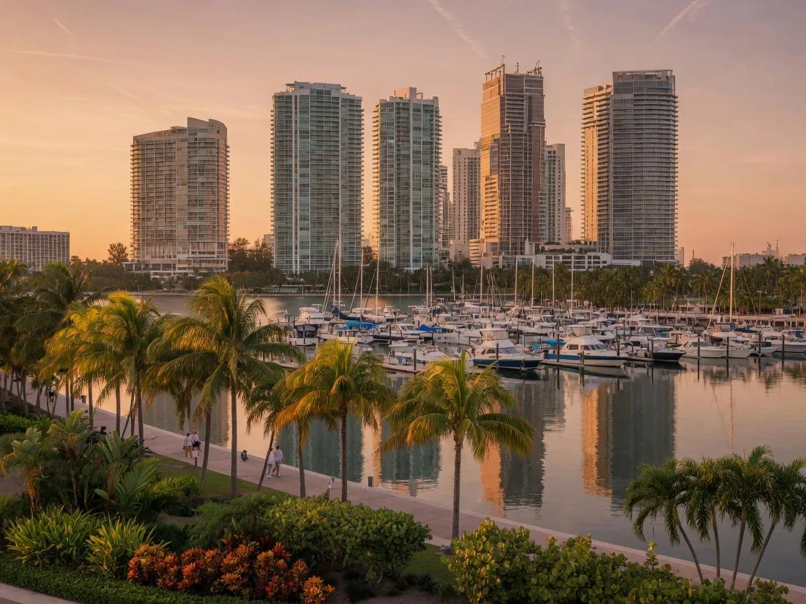 Modern condominium towers along the bayfront in Miami's Edgewater