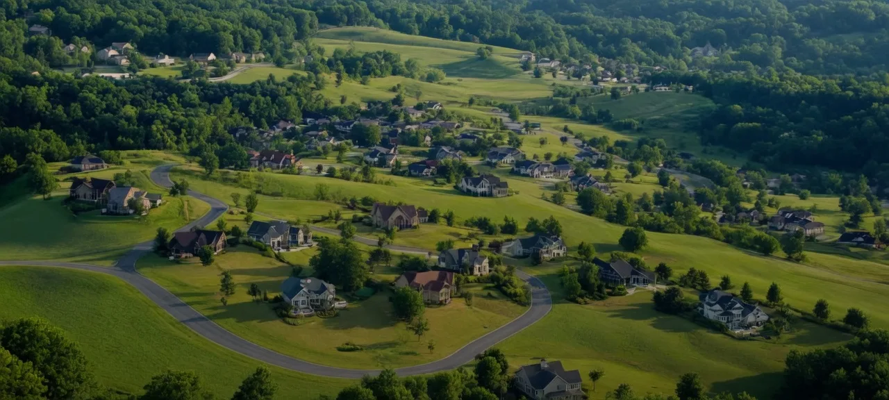 Aerial view of a green suburban neighborhood in Spring Hill, Tennessee