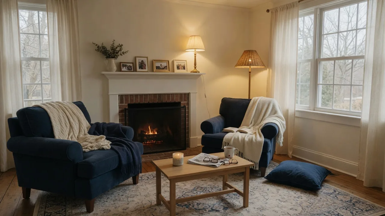 Cozy comfortable living room representing sell and stay