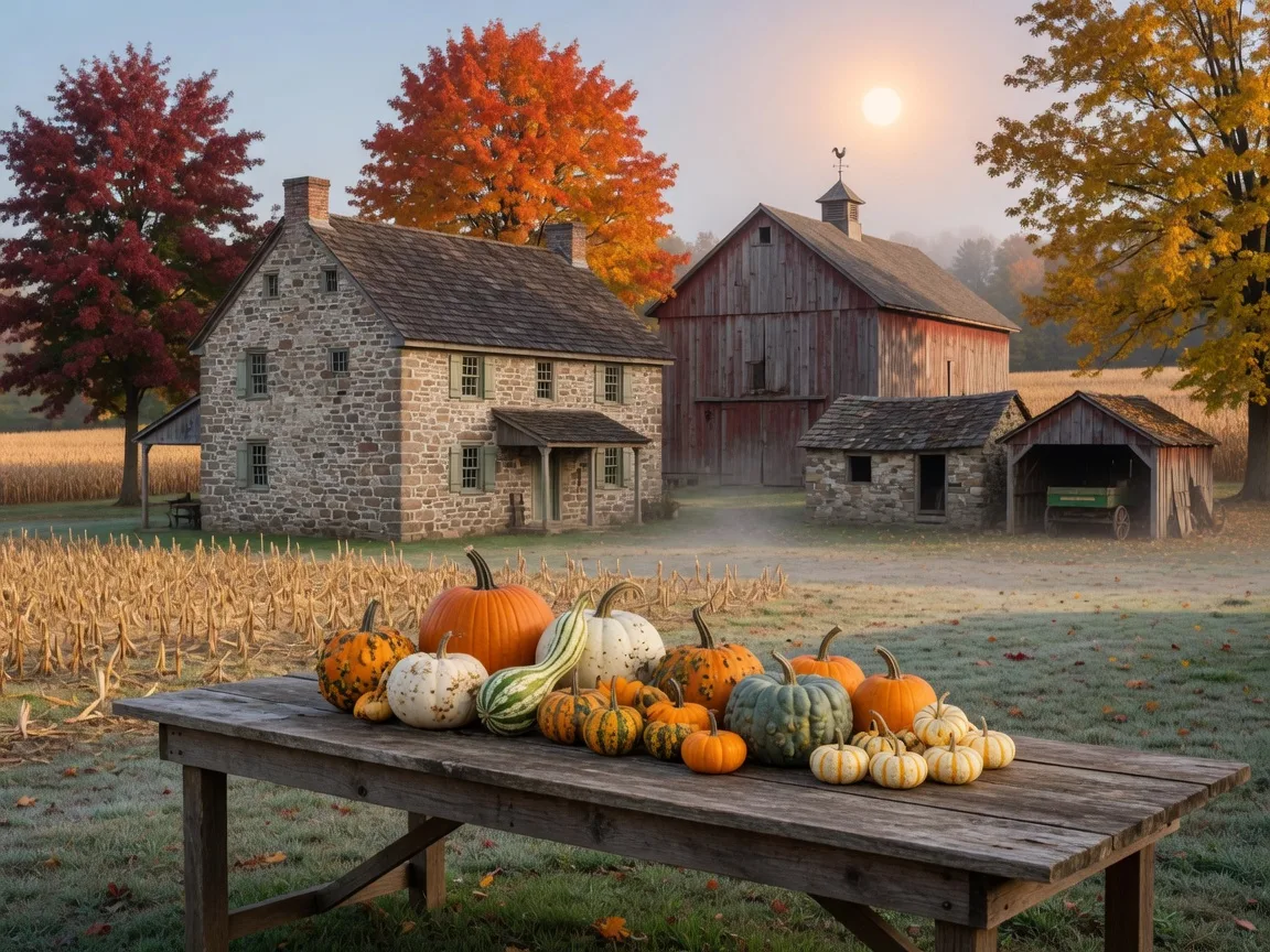 A historic heritage center in Harleysville, Pennsylvania in autumn